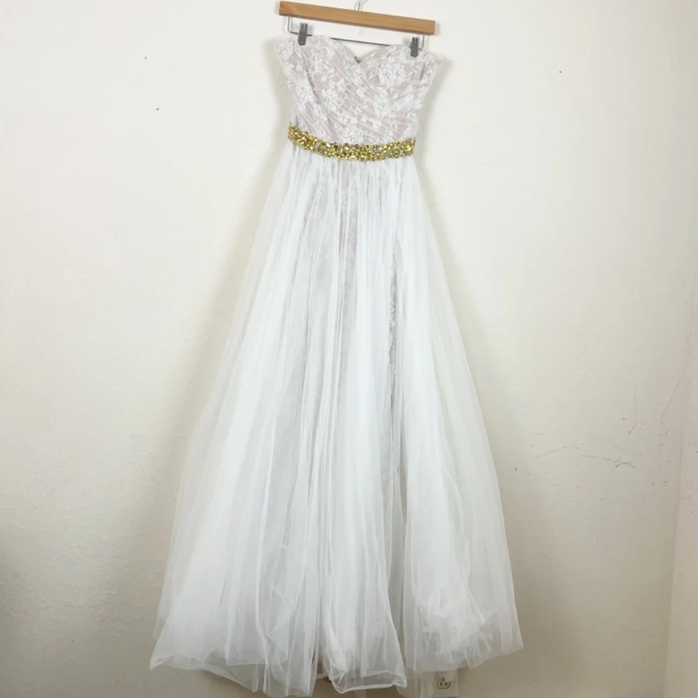 Sherri Hill White Lace Strapless Gown Size 4 - Picture 1 of 7